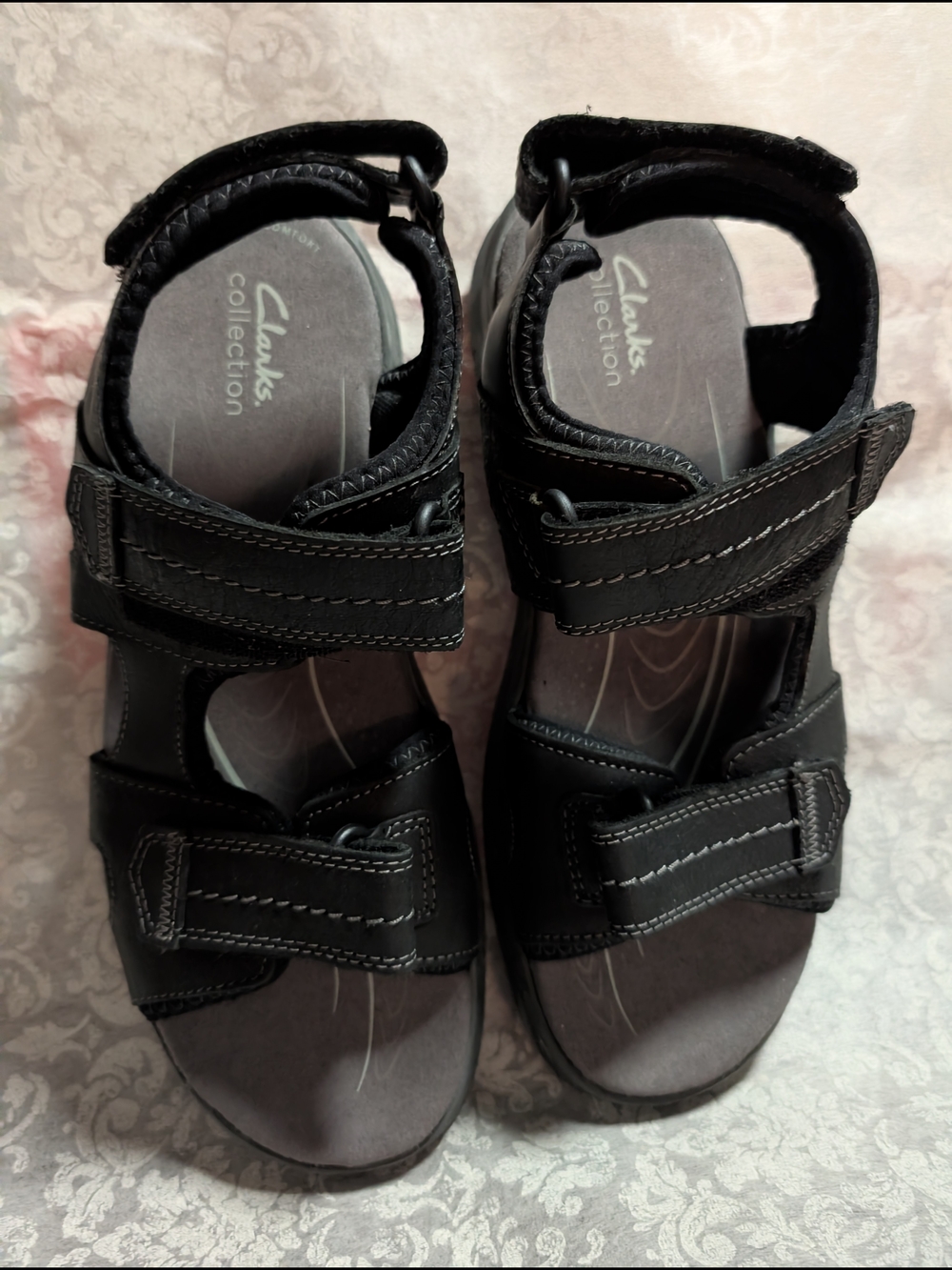 Clarks Collection Black Leather Velcro Sandals